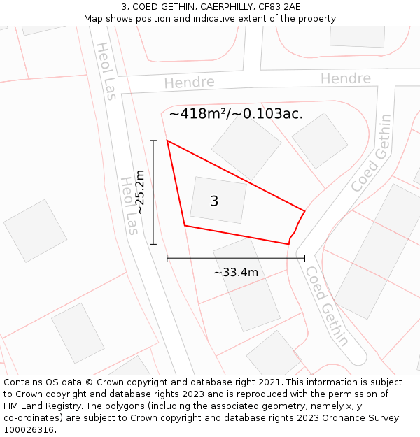 3, COED GETHIN, CAERPHILLY, CF83 2AE: Plot and title map