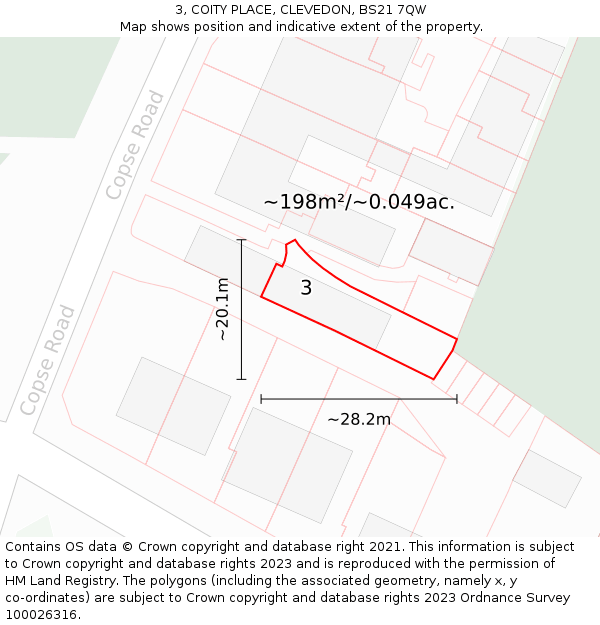 3, COITY PLACE, CLEVEDON, BS21 7QW: Plot and title map