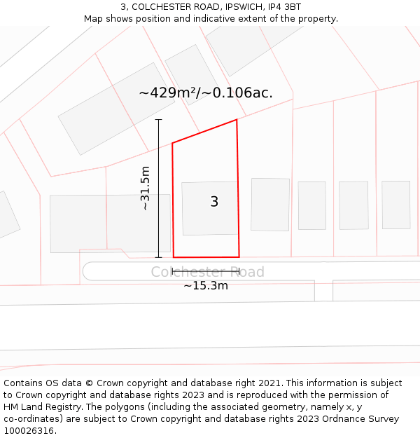 3, COLCHESTER ROAD, IPSWICH, IP4 3BT: Plot and title map