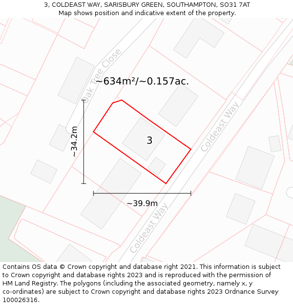 3, COLDEAST WAY, SARISBURY GREEN, SOUTHAMPTON, SO31 7AT: Plot and title map