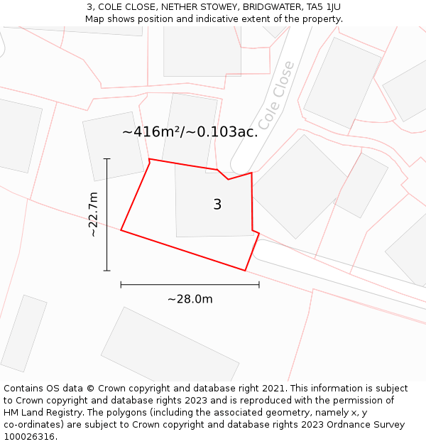 3, COLE CLOSE, NETHER STOWEY, BRIDGWATER, TA5 1JU: Plot and title map