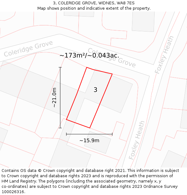 3, COLERIDGE GROVE, WIDNES, WA8 7ES: Plot and title map