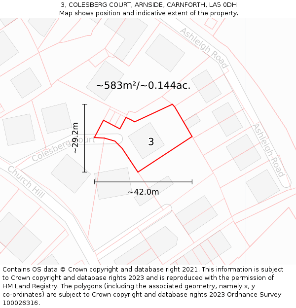 3, COLESBERG COURT, ARNSIDE, CARNFORTH, LA5 0DH: Plot and title map