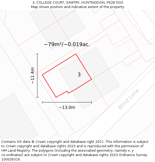 3, COLLEGE COURT, SAWTRY, HUNTINGDON, PE28 5GG: Plot and title map