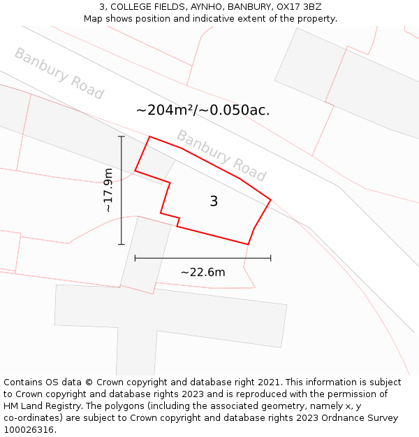 3, COLLEGE FIELDS, AYNHO, BANBURY, OX17 3BZ: Plot and title map