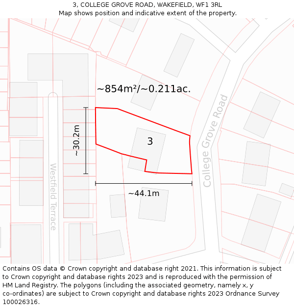 3, COLLEGE GROVE ROAD, WAKEFIELD, WF1 3RL: Plot and title map