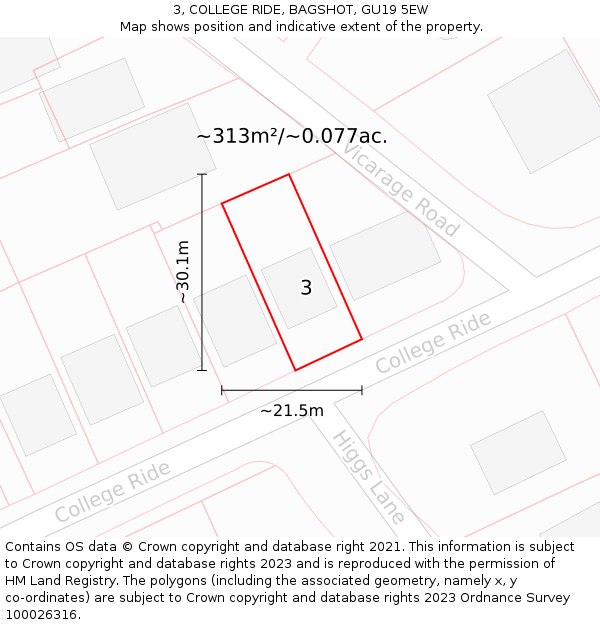 3, COLLEGE RIDE, BAGSHOT, GU19 5EW: Plot and title map