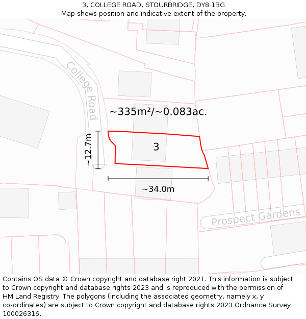 3, COLLEGE ROAD, STOURBRIDGE, DY8 1BG: Plot and title map