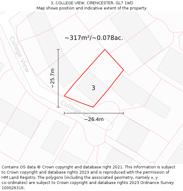 3, COLLEGE VIEW, CIRENCESTER, GL7 1WD: Plot and title map