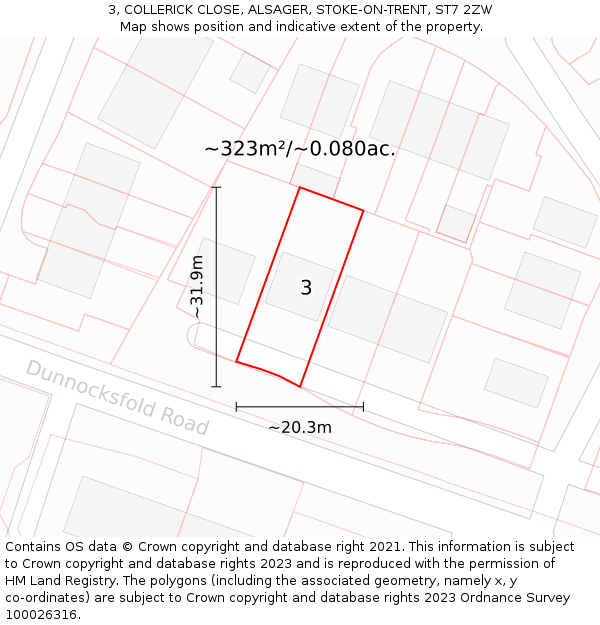 3, COLLERICK CLOSE, ALSAGER, STOKE-ON-TRENT, ST7 2ZW: Plot and title map