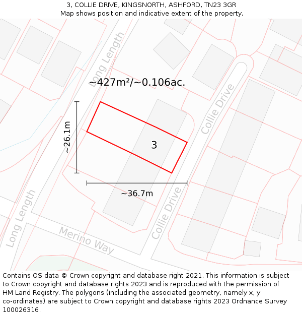 3, COLLIE DRIVE, KINGSNORTH, ASHFORD, TN23 3GR: Plot and title map