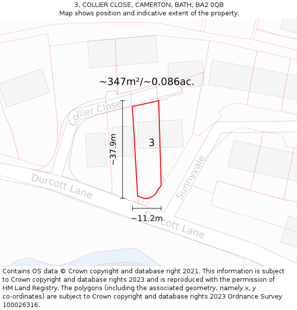 3, COLLIER CLOSE, CAMERTON, BATH, BA2 0QB: Plot and title map