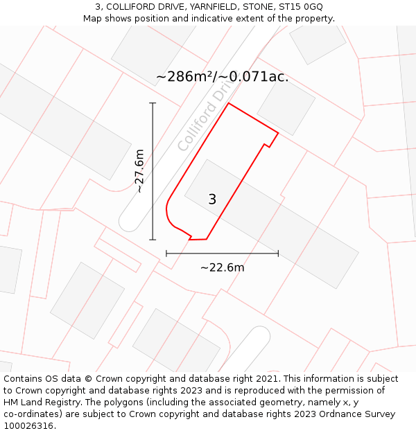 3, COLLIFORD DRIVE, YARNFIELD, STONE, ST15 0GQ: Plot and title map