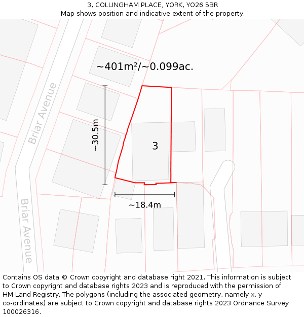 3, COLLINGHAM PLACE, YORK, YO26 5BR: Plot and title map