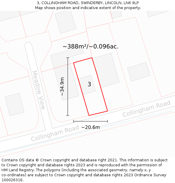 3, COLLINGHAM ROAD, SWINDERBY, LINCOLN, LN6 9LP: Plot and title map