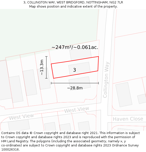 3, COLLINGTON WAY, WEST BRIDGFORD, NOTTINGHAM, NG2 7LR: Plot and title map