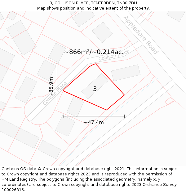 3, COLLISON PLACE, TENTERDEN, TN30 7BU: Plot and title map