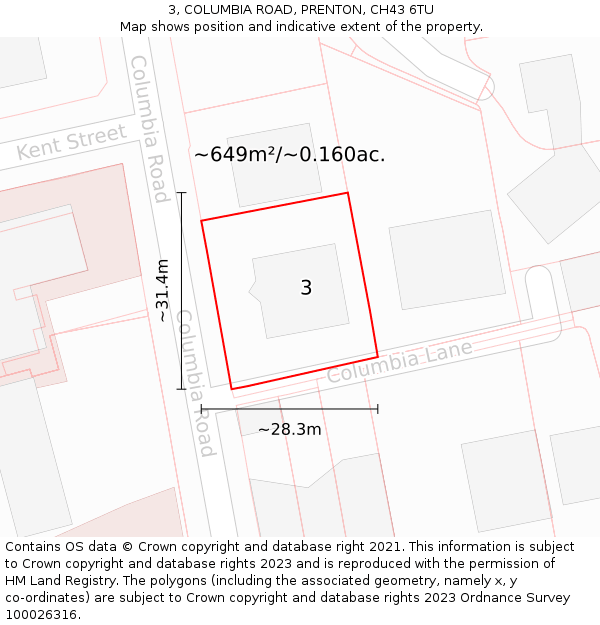 3, COLUMBIA ROAD, PRENTON, CH43 6TU: Plot and title map