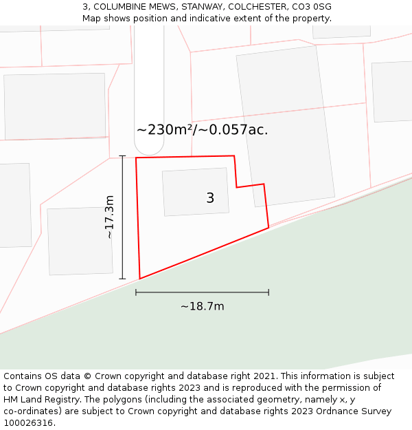 3, COLUMBINE MEWS, STANWAY, COLCHESTER, CO3 0SG: Plot and title map