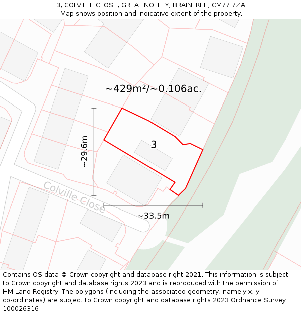 3, COLVILLE CLOSE, GREAT NOTLEY, BRAINTREE, CM77 7ZA: Plot and title map