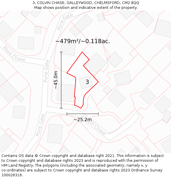 3, COLVIN CHASE, GALLEYWOOD, CHELMSFORD, CM2 8QQ: Plot and title map