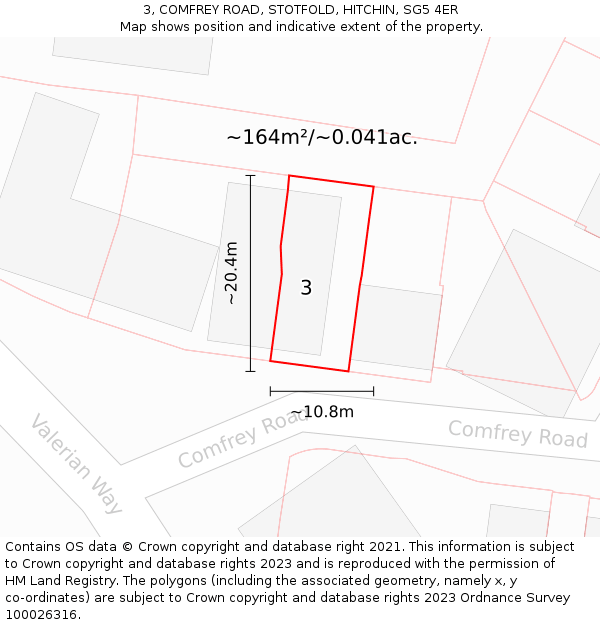 3, COMFREY ROAD, STOTFOLD, HITCHIN, SG5 4ER: Plot and title map