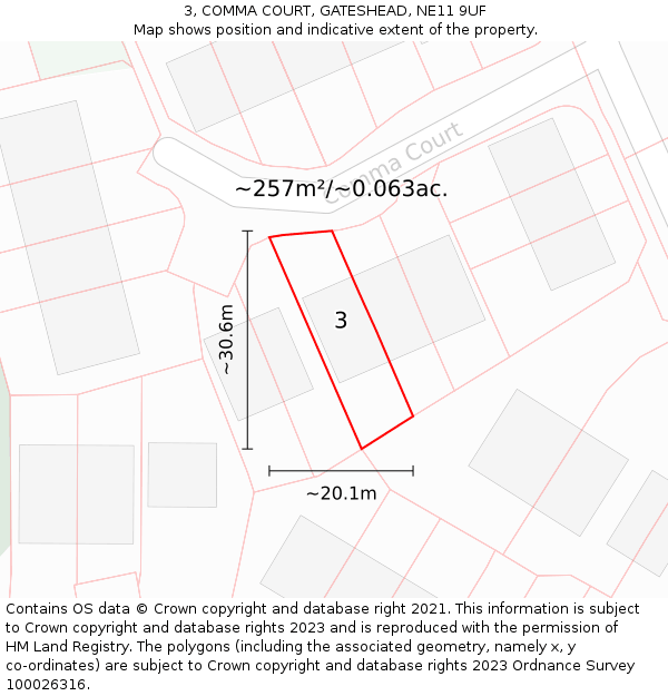 3, COMMA COURT, GATESHEAD, NE11 9UF: Plot and title map