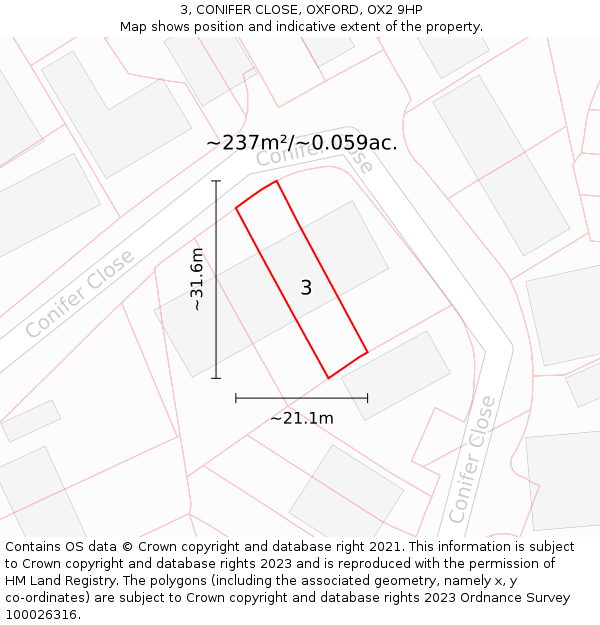 3, CONIFER CLOSE, OXFORD, OX2 9HP: Plot and title map