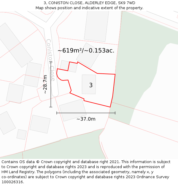 3, CONISTON CLOSE, ALDERLEY EDGE, SK9 7WD: Plot and title map