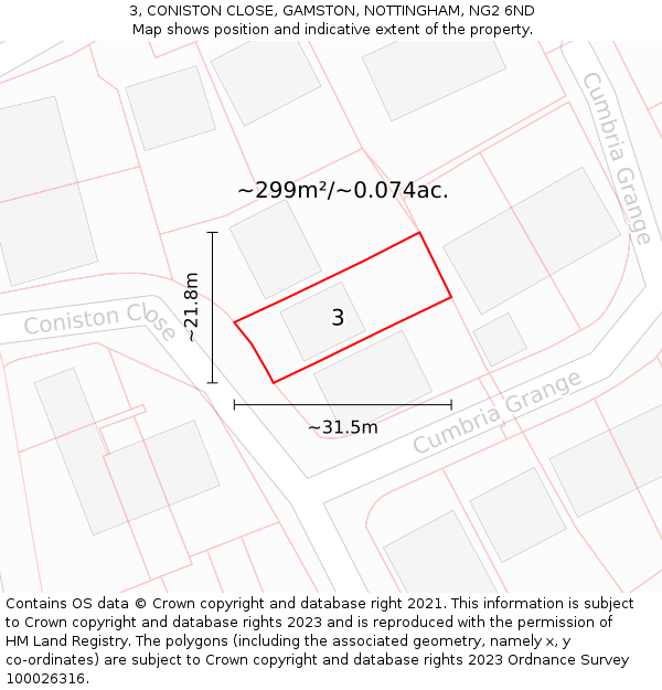 3, CONISTON CLOSE, GAMSTON, NOTTINGHAM, NG2 6ND: Plot and title map