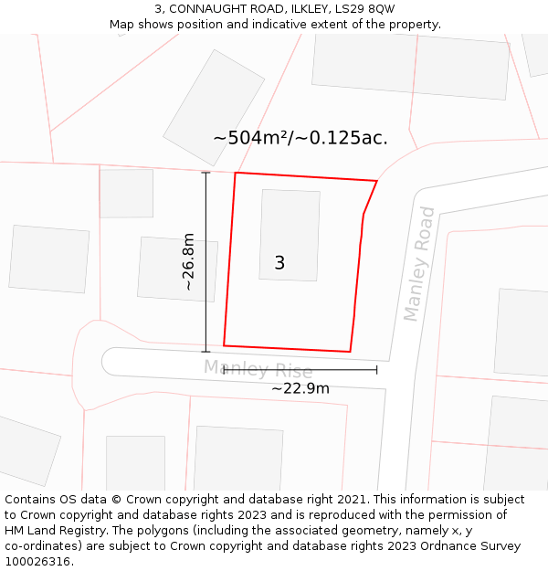 3, CONNAUGHT ROAD, ILKLEY, LS29 8QW: Plot and title map