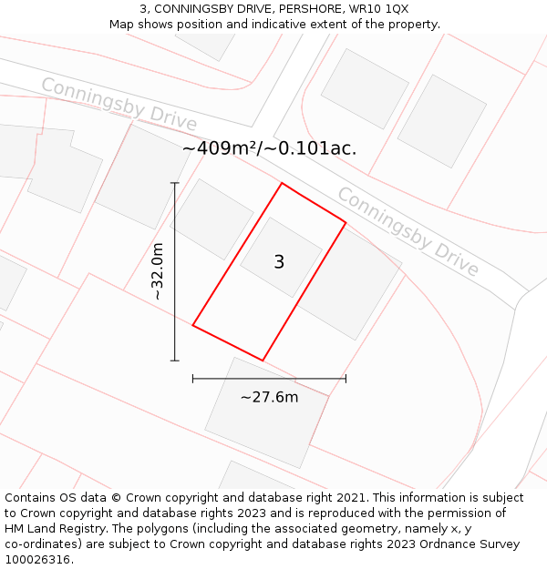 3, CONNINGSBY DRIVE, PERSHORE, WR10 1QX: Plot and title map