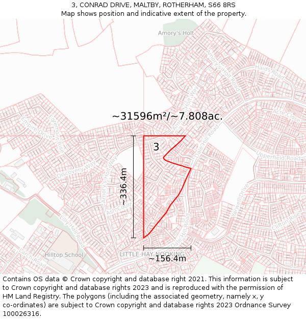 3, CONRAD DRIVE, MALTBY, ROTHERHAM, S66 8RS: Plot and title map