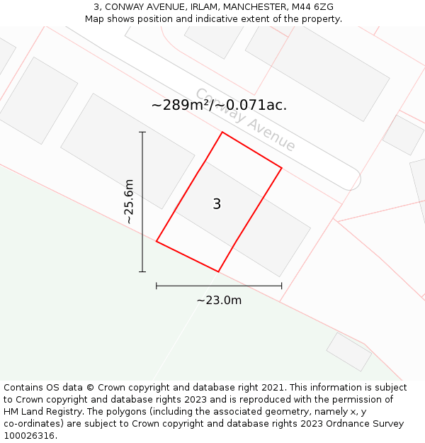 3, CONWAY AVENUE, IRLAM, MANCHESTER, M44 6ZG: Plot and title map