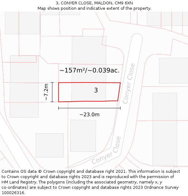 3, CONYER CLOSE, MALDON, CM9 6XN: Plot and title map