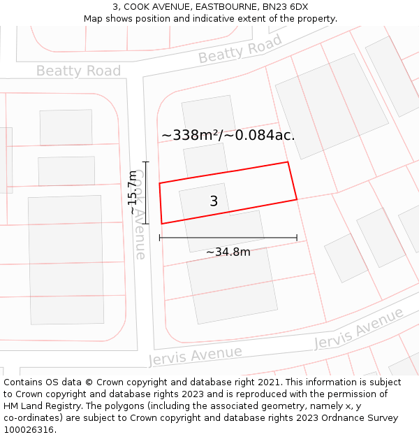 3, COOK AVENUE, EASTBOURNE, BN23 6DX: Plot and title map