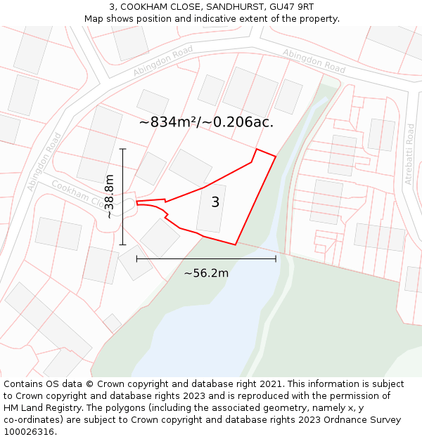 3, COOKHAM CLOSE, SANDHURST, GU47 9RT: Plot and title map