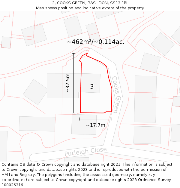 3, COOKS GREEN, BASILDON, SS13 1RL: Plot and title map