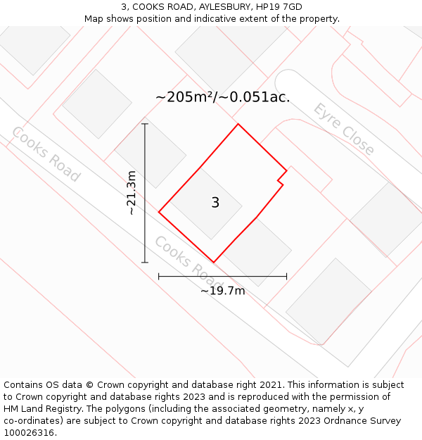 3, COOKS ROAD, AYLESBURY, HP19 7GD: Plot and title map