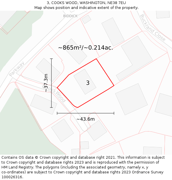 3, COOKS WOOD, WASHINGTON, NE38 7EU: Plot and title map