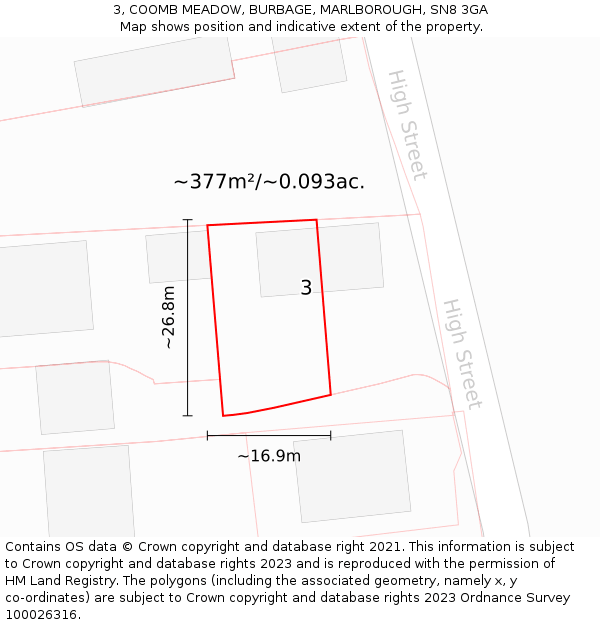 3, COOMB MEADOW, BURBAGE, MARLBOROUGH, SN8 3GA: Plot and title map