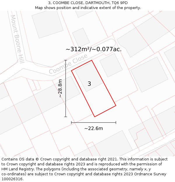 3, COOMBE CLOSE, DARTMOUTH, TQ6 9PD: Plot and title map