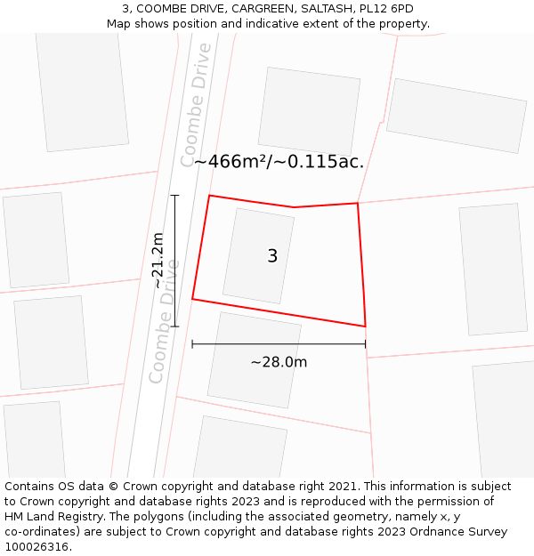 3, COOMBE DRIVE, CARGREEN, SALTASH, PL12 6PD: Plot and title map