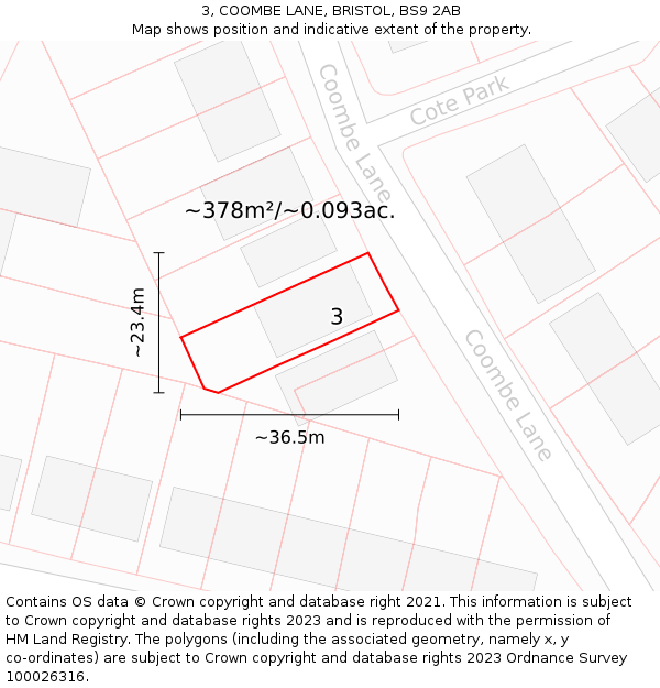 3, COOMBE LANE, BRISTOL, BS9 2AB: Plot and title map