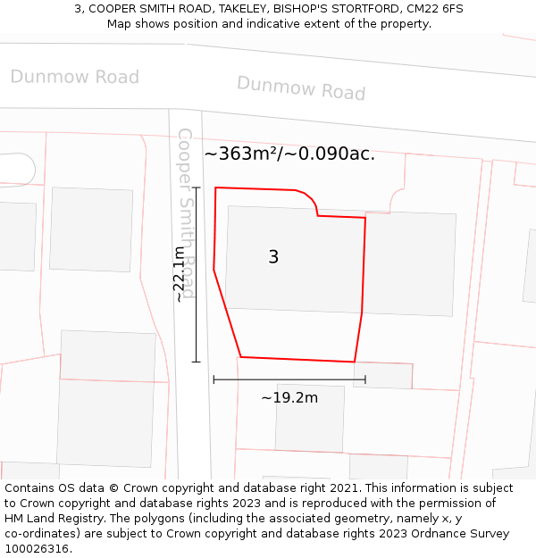 3, COOPER SMITH ROAD, TAKELEY, BISHOP'S STORTFORD, CM22 6FS: Plot and title map