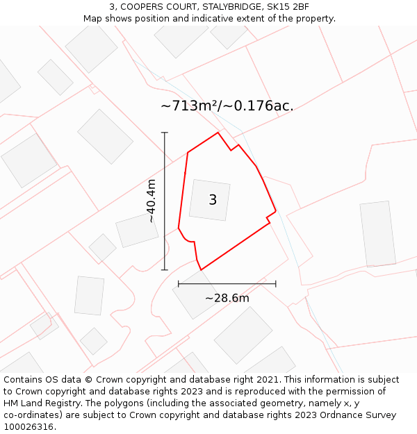 3, COOPERS COURT, STALYBRIDGE, SK15 2BF: Plot and title map