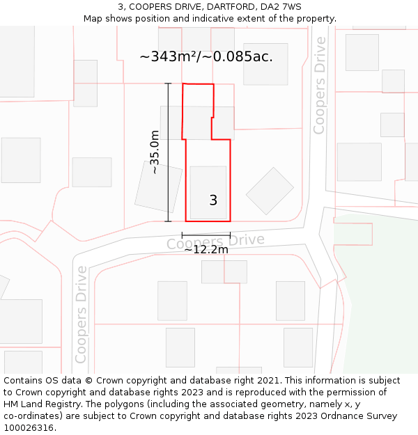 3, COOPERS DRIVE, DARTFORD, DA2 7WS: Plot and title map