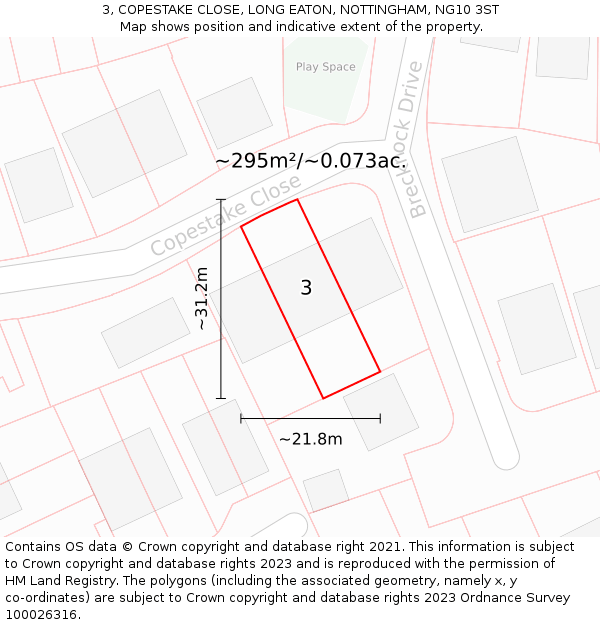 3, COPESTAKE CLOSE, LONG EATON, NOTTINGHAM, NG10 3ST: Plot and title map