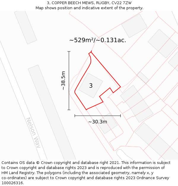 3, COPPER BEECH MEWS, RUGBY, CV22 7ZW: Plot and title map