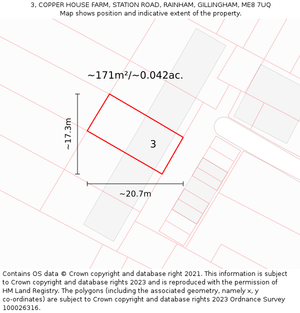 3, COPPER HOUSE FARM, STATION ROAD, RAINHAM, GILLINGHAM, ME8 7UQ: Plot and title map